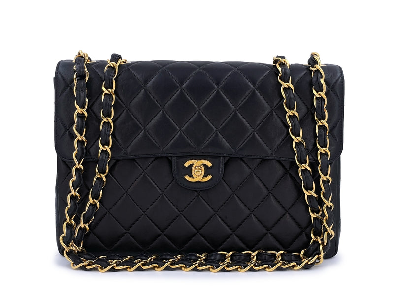 Chanel 1980s Classic Black Leather Maxi Single Flap Handbag