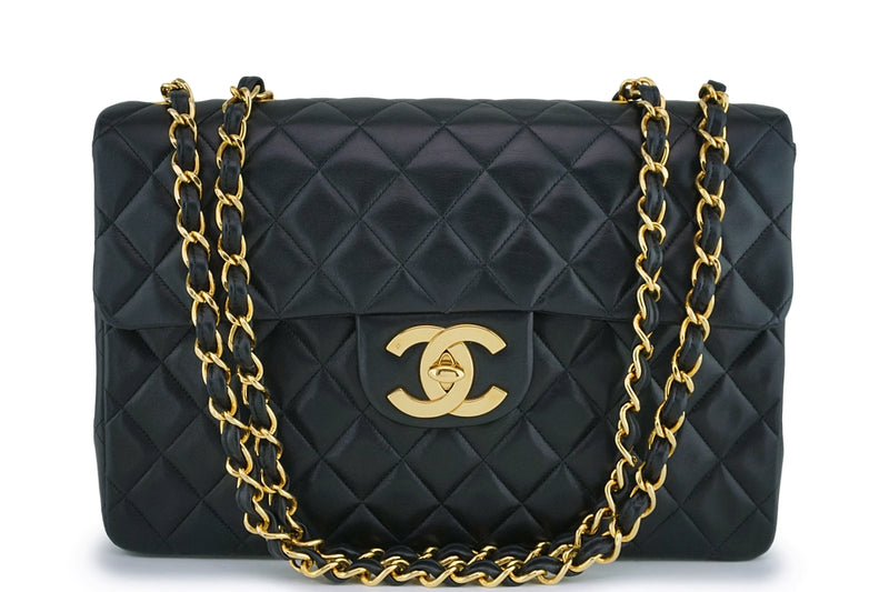 Chanel Black Vintage Lambskin Maxi "Jumbo XL" Classic Flap Bag 24k GHW - Boutique Patina