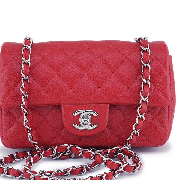 Red Quilted Caviar Mini Rectangle Flap w/RHW