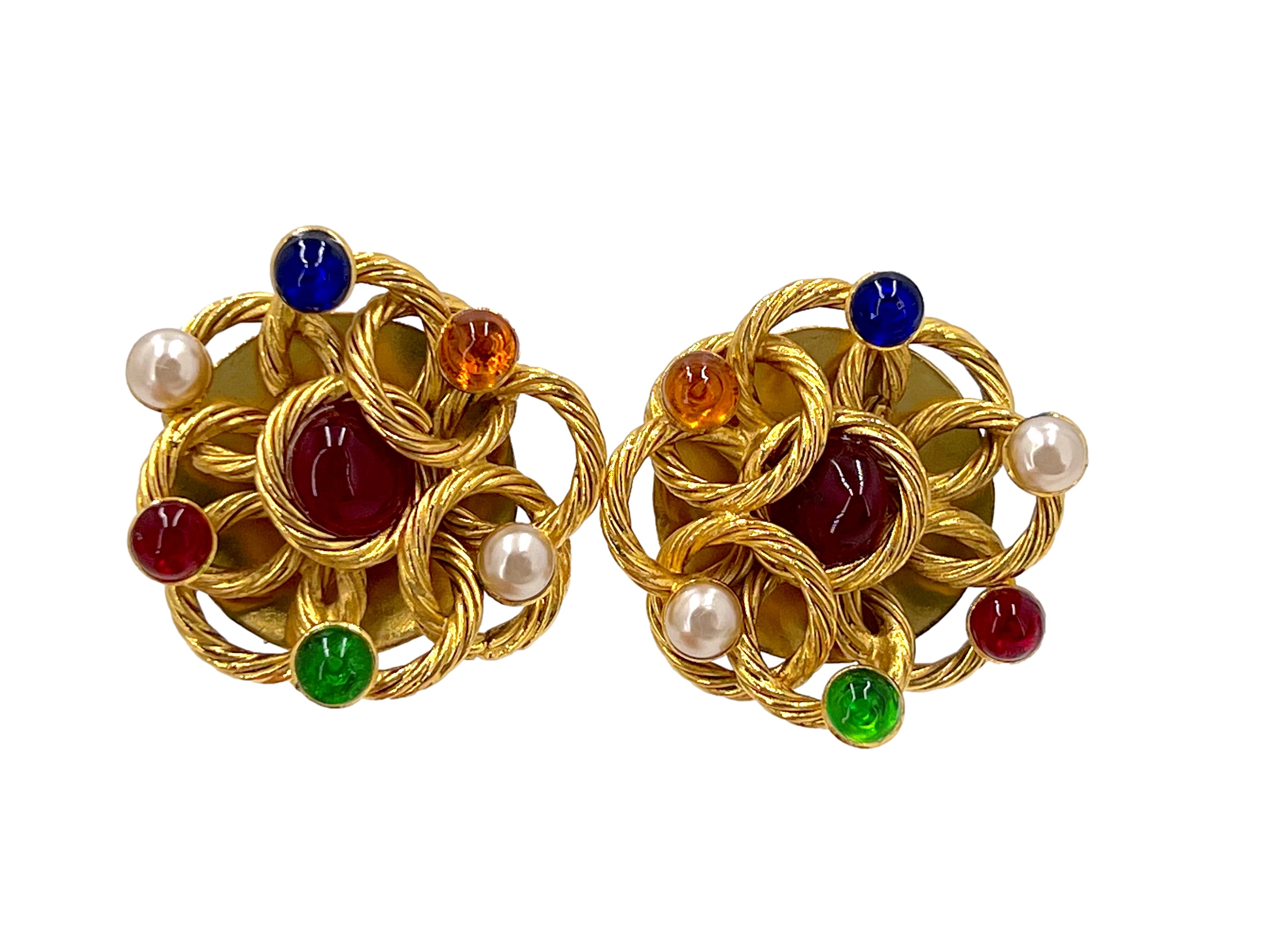 Chanel Vintage Collection 23 Colored Gripoix and Pearl Large Stud Earrings