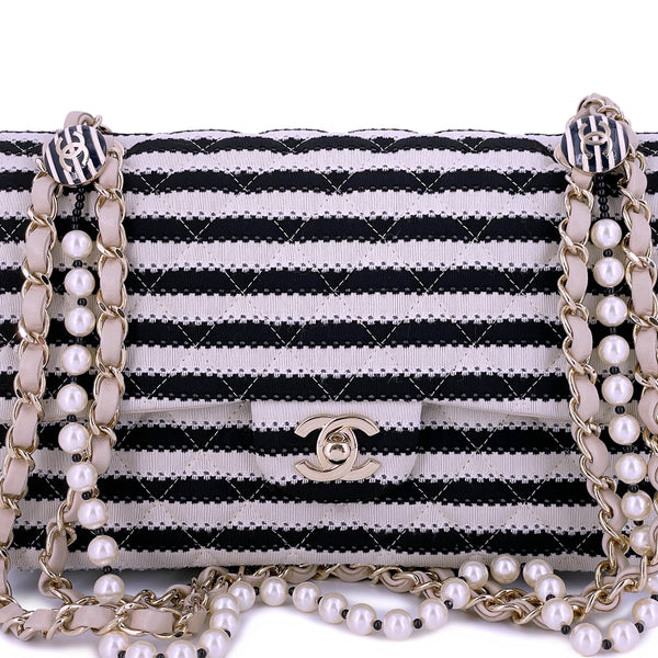 Chanel Pearl Classic Flap Bag in Ivory Faux Pearls, Silk with Pale