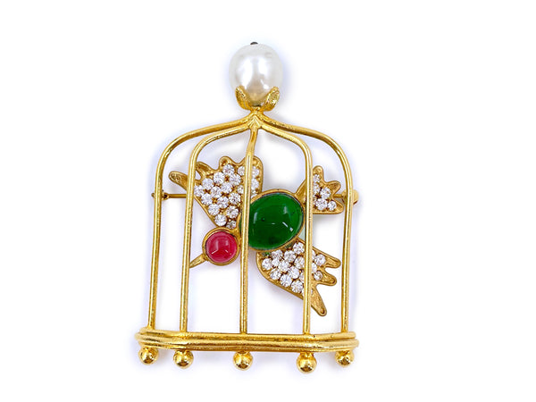Chanel Vintage Collection 29 Large Gripoix and Crystal Bird Cage Brooch - Boutique Patina