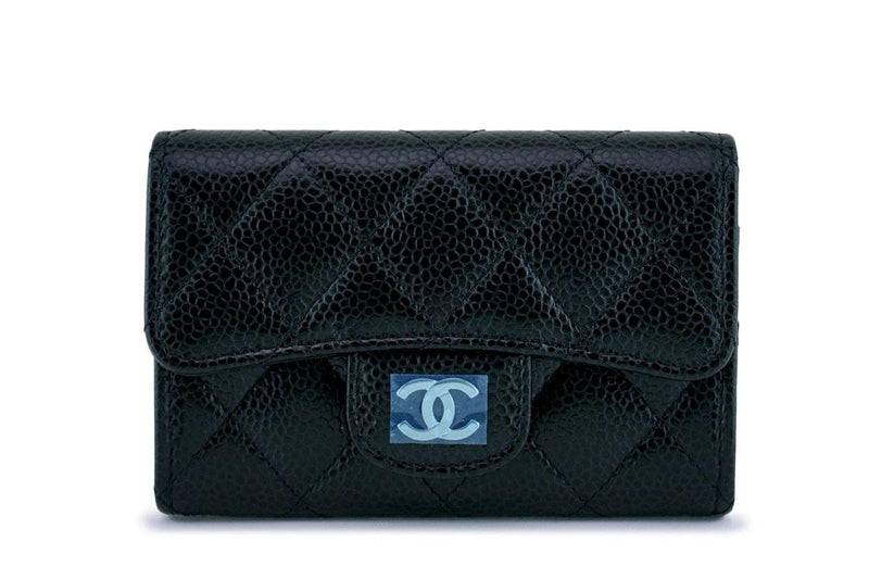 NWT Chanel Black Caviar Compact Flap Snap Card Holder Wallet Case - Boutique Patina