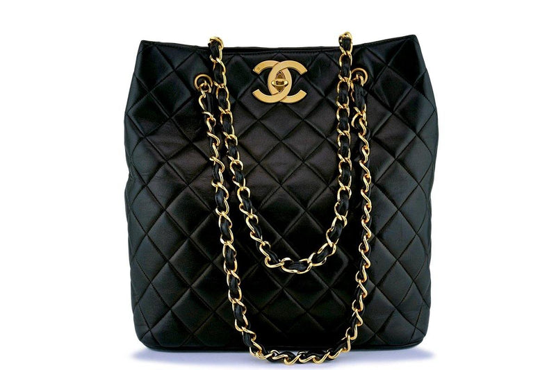 Authenticated Used Chanel Reprint Tote Bag Caviar Skin Black Ladies CHANEL  