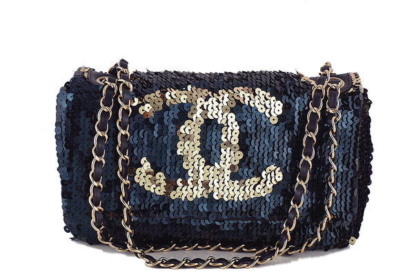 Chanel Navy Gold LIMITED Summer Nights Sequins Reversible Flap Bag - Boutique Patina