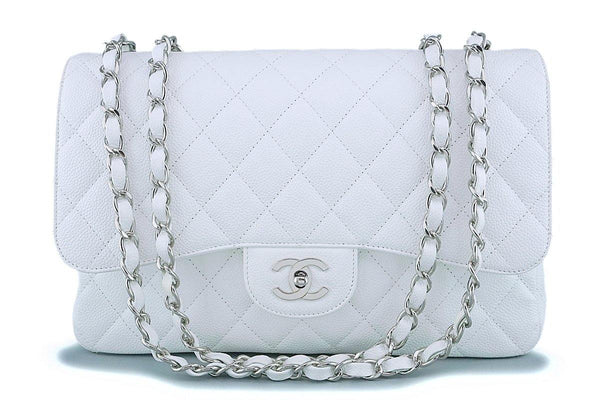 Chanel White Caviar Jumbo Classic Flap Bag SHW - Boutique Patina