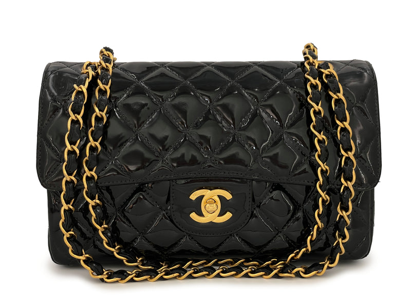 Chanel Black Patent Medium Classic Double Flap Bag 24k GHW
