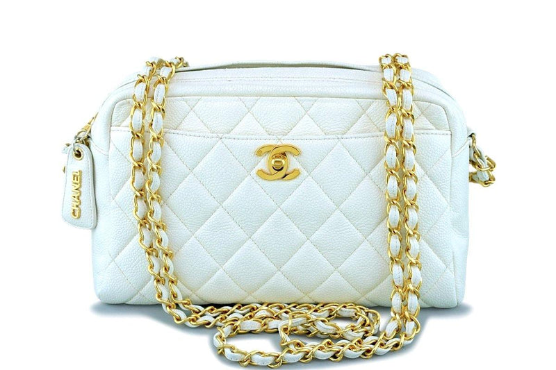 Chanel Vintage White Caviar Classic Camera Case Bag 24k GHW