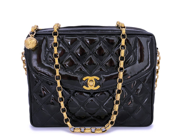 Chanel 1993 Vintage Black Patent Flap Camera Case Bag Bijoux Chain 24k GHW - Boutique Patina