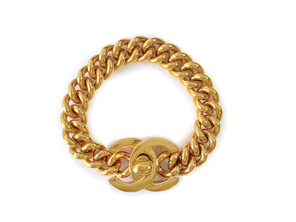 Chanel Vintage 96P Turnlock Chain Bracelet 24k Gold Plated - Boutique Patina