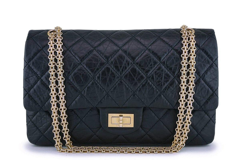 Chanel 2.55 Reissue Flap Bag Size 227 in Black Aged Calfskin