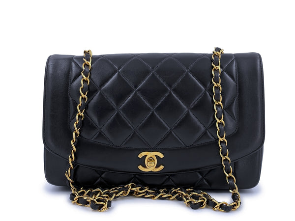 Chanel Vintage Black Diana Flap Bag Medium Lambskin 24k GHW - Boutique Patina