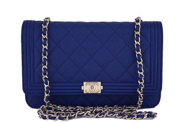 NWT 16B Chanel Caviar Blue Boy Classic Quilted WOC Wallet on Chain Flap Bag - Boutique Patina