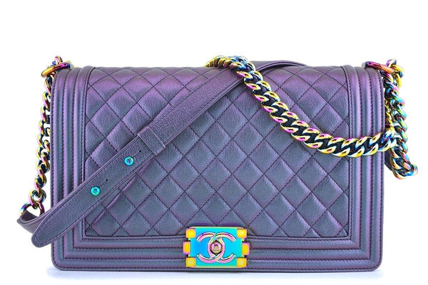 16C Chanel Iridescent Purple Mermaid Rainbow Classic Medium Large Boy Bag - Boutique Patina