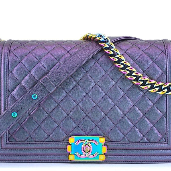 16C Chanel Iridescent Purple Mermaid Rainbow Classic Medium Large Boy Bag -  Boutique Patina