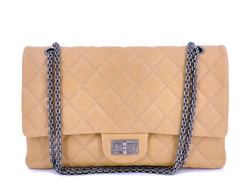 Chanel Beige Caviar Jumbo 227 Classic Reissue Double Flap Bag RHW - Boutique Patina