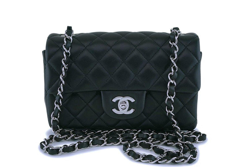 NIB Chanel Black Lambskin Rectangular Mini Classic Flap Bag SHW - Boutique Patina