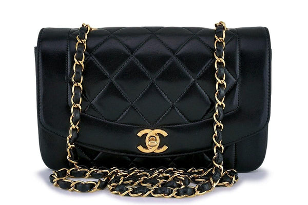 Chanel Vintage Black Lambskin Small Diana Flap Bag 24k GHW - Boutique Patina