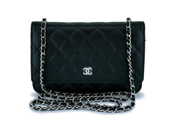 New Chanel Black Caviar Classic Wallet on Chain WOC Flap Bag SHW - Boutique Patina