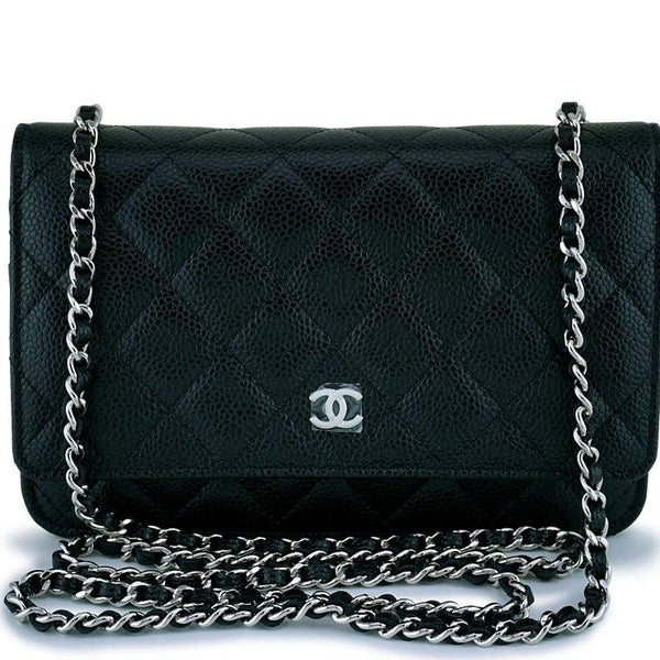 New Chanel Black Caviar Classic Wallet on Chain WOC Flap Bag SHW