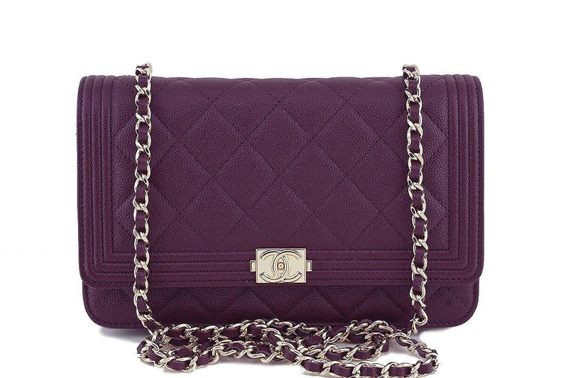 NWT 16B Chanel Purple Caviar Boy Classic Quilted WOC Wallet on Chain Flap Bag - Boutique Patina