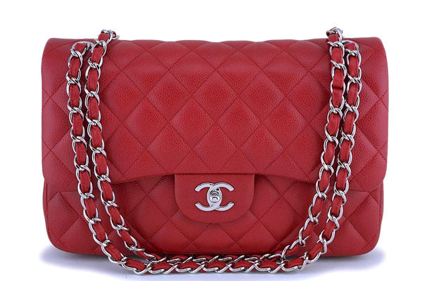 Chanel Red Caviar Jumbo Classic Double Flap Bag SHW - Boutique Patina