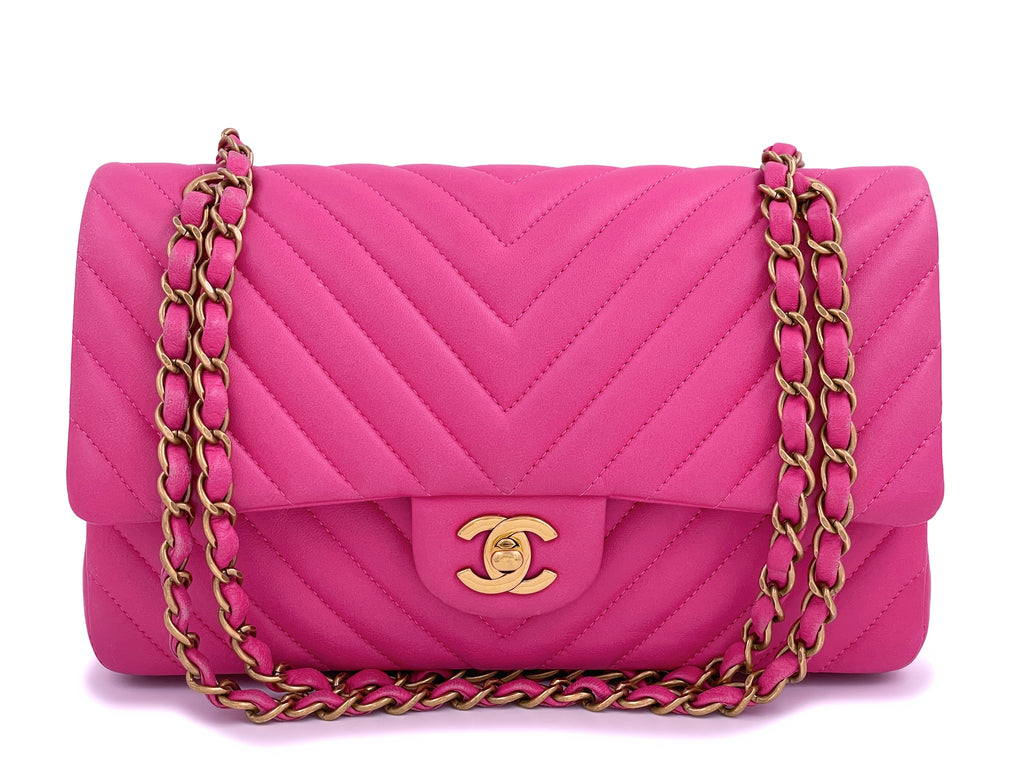 Chanel Pink Chevron Quilted Leather Classic O-Case Zip Large Pouch