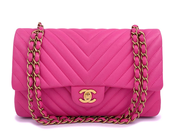 Chanel Pink Chevron Classic Double Flap Bag GHW Lambskin - Boutique Patina
