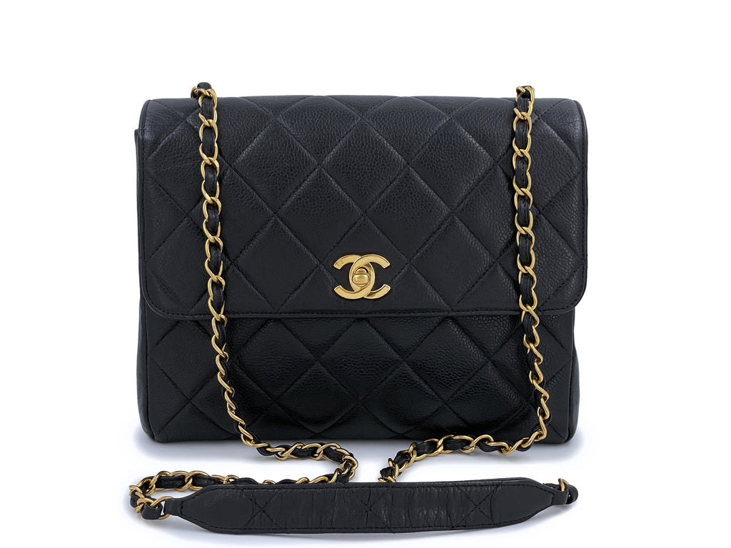 Chanel Vintage Caviar Medium Crossbody Flap Bag Black Square