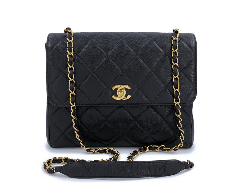 Chanel Vintage Caviar Medium Crossbody Flap Bag Black Square 24k
