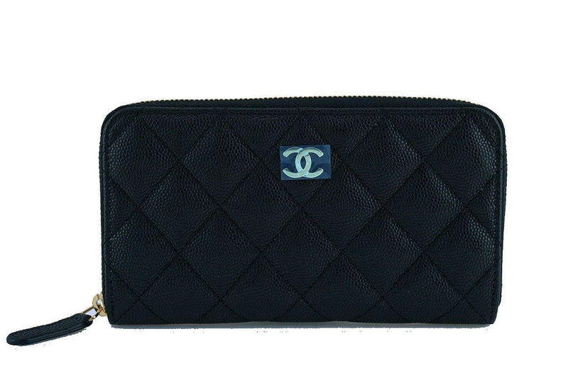 NWT 17C Chanel Black Caviar Zip Around Small Card Wallet Case GHW - Boutique Patina