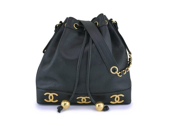 Chanel Vintage Black Caviar Drawstring Bucket Bag 24k GHW - Boutique Patina