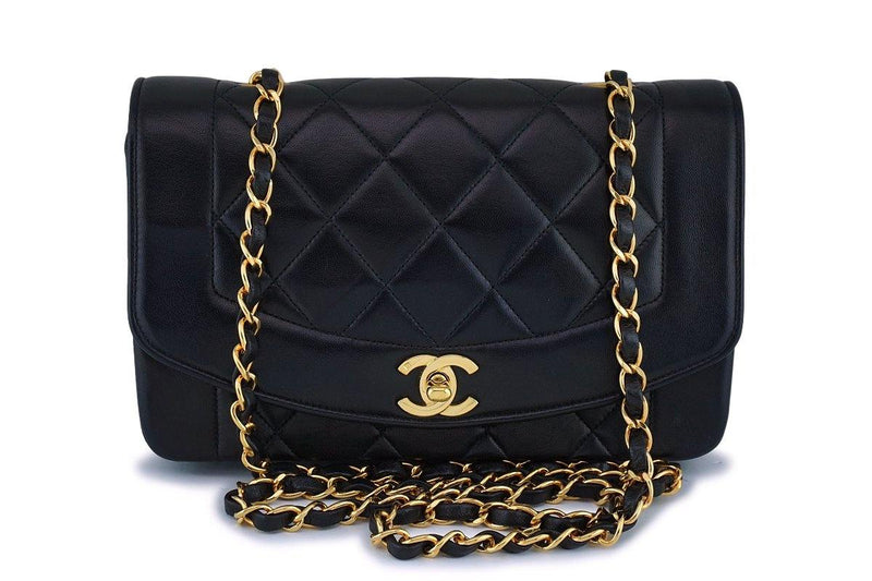Chanel Vintage Black Small Lambskin Classic Diana Flap Bag 24k GHW