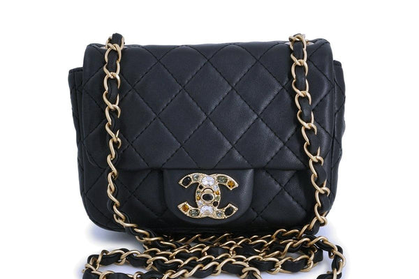 Chanel Pearly Black Precious Jewel Crystals Square Mini Classic Jeweled Flap Bag - Boutique Patina