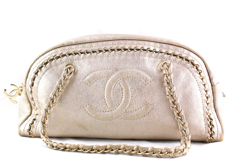 Chanel Gold Distressed Luxury Ligne Bowler Bag - Boutique Patina