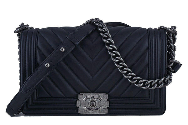 Chanel Black Chevron Medium Le Boy Classic Flap Bag - Boutique Patina