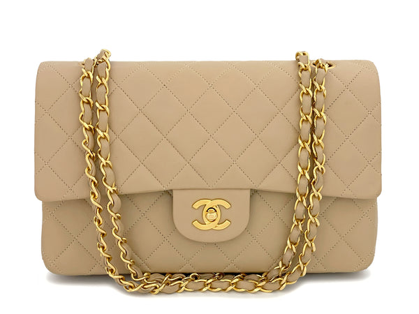 Chanel Vintage Classic M/L Medium Double Flap Bag Dark Beige