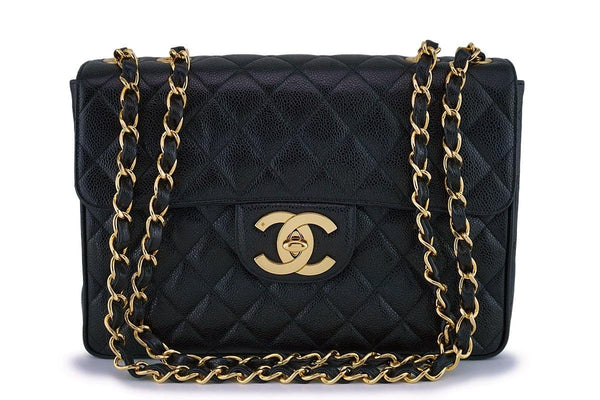 Chanel Black Vintage Caviar Jumbo Classic Flap Bag 24k GHW - Boutique Patina