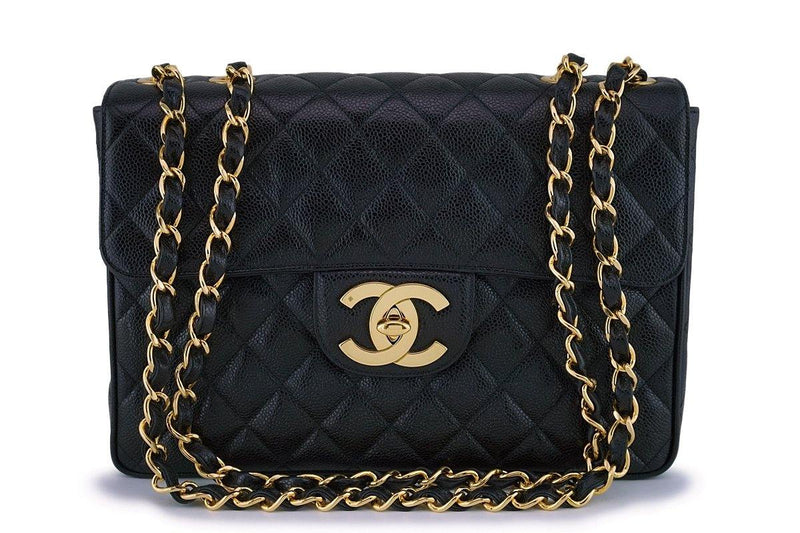 Chanel Black Vintage Caviar Jumbo Classic Flap Bag 24k GHW