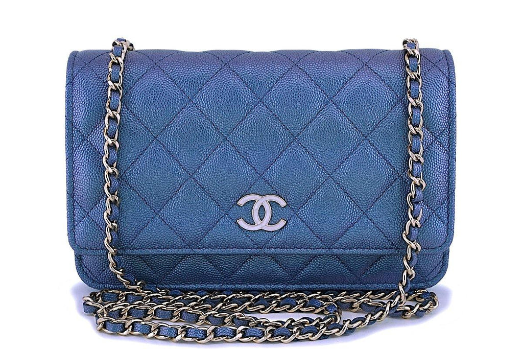 NIB 19S Chanel Iridescent Blue Pearly CC Wallet on Chain WOC