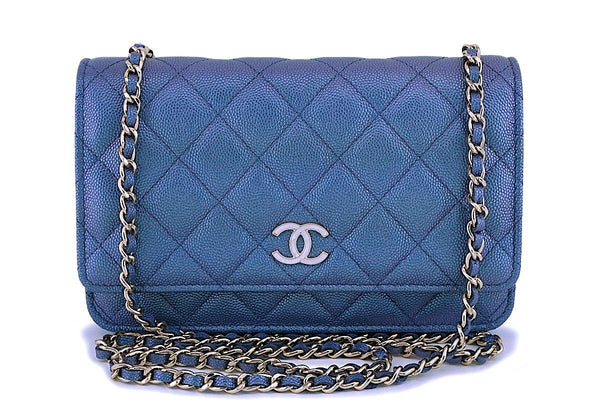 NIB 19S Chanel Iridescent Blue Pearly CC Wallet on Chain WOC Flap Bag - Boutique Patina