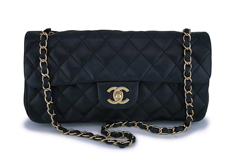 Chanel Black Lambskin East West Medium Classic Clutch Flap Bag 24k GHW - Boutique Patina