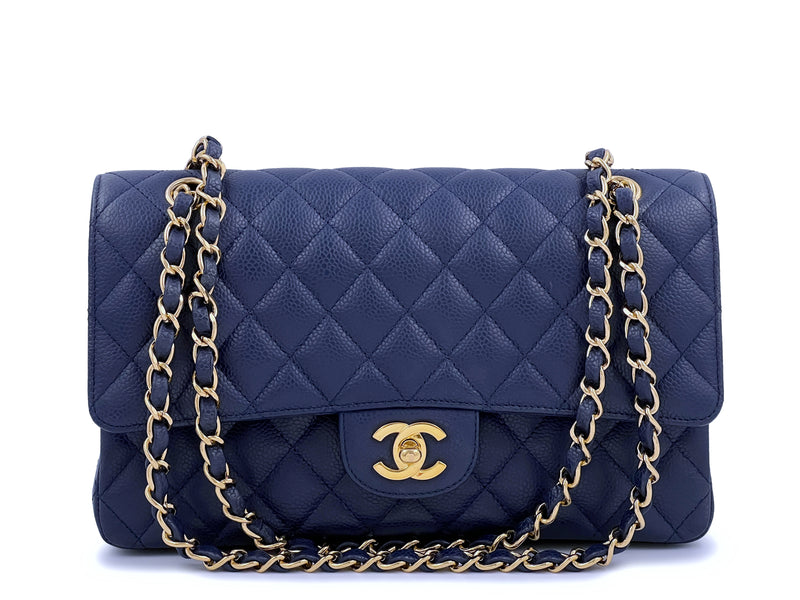 Chanel Navy Blue Caviar Medium Classic Double Flap Bag GHW - Boutique Patina