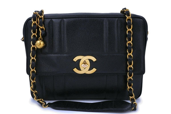 Chanel Vintage Black Caviar Jumbo Madmoiselle Camera Flap Bag 24k GHW - Boutique Patina