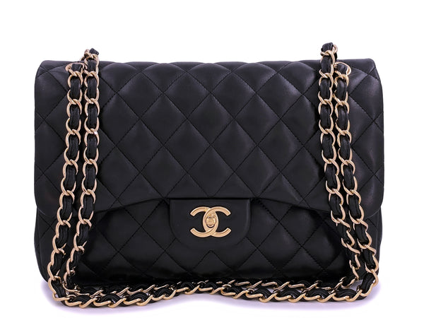 Vintage Chanel Jumbo XL Black Lambskin Leather Shoulder Shopping