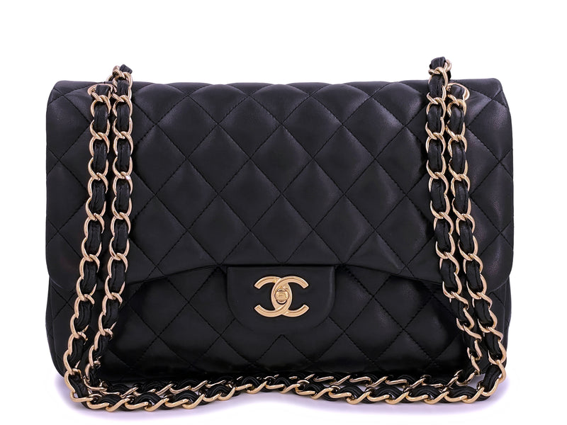 Chanel Black Lambskin Jumbo Classic Double Flap Bag GHW