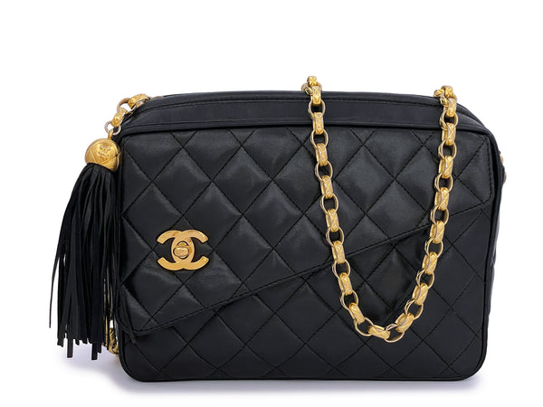 Chanel 1992 Vintage Black Quilted Flap Camera Case Bag Bijoux Chain 24k GHW - Boutique Patina