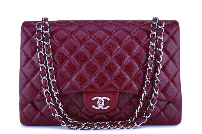 Chanel Dark Red 13in. Caviar Maxi Quilted Classic 2.55 Jumbo XL Flap Bag - Boutique Patina