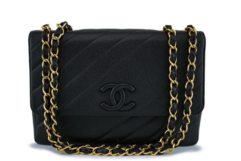 Chanel Black Quilted Vintage Caviar Logo Jumbo Flap Bag 24K GHW - Boutique Patina