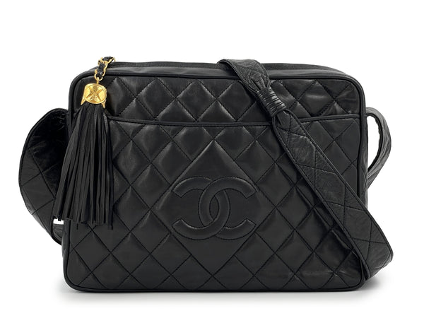 Chanel 1992 Vintage Black Large Camera Case Messenger Bag 24k Lambskin - Boutique Patina